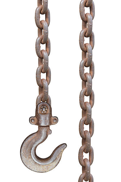 istock Closeup of old hook metal chain links rusty hook 543585898