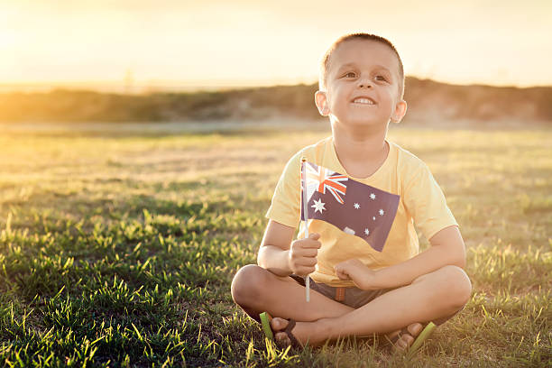 istock Boy with flag on Australia day 543586208