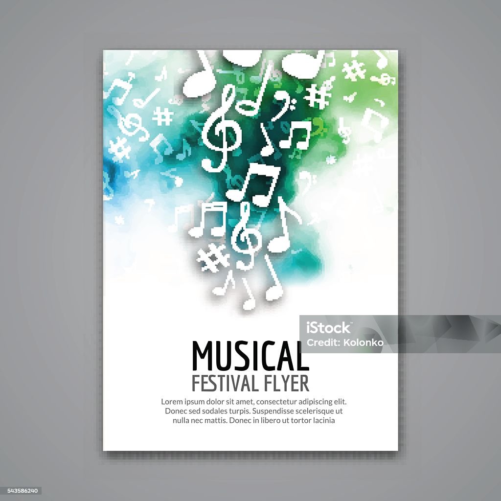 Colorful vector music festival concert template flyer. Musical  design poster Colorful vector music festival concert template flyer. Musical flyer design poster with notes. Abstract stock vector