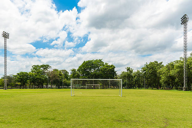 istock Front view of football goals. 543586422