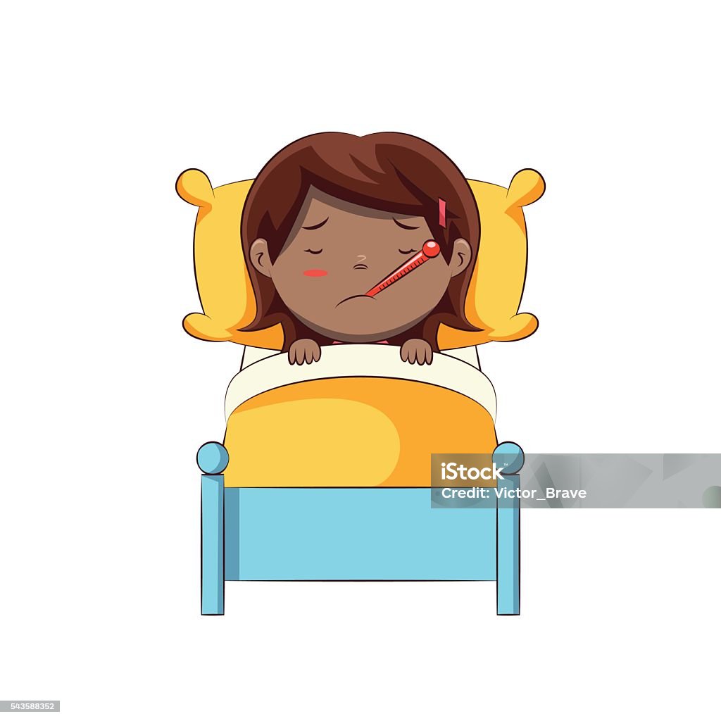 Sick Little Girl In Bed Stock Illustration - Download Image Now ...