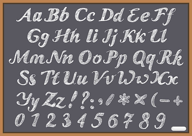 английский алфавит буква латынь на меле blackboard - typeset english culture alphabet black stock illustrations