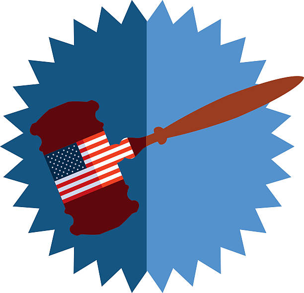 United States Justice Vector illustration of a gavel with the American Flag on it. Can be used to show Justice in the USA, the Supreme Court or laws of the country. us constitution stock illustrations