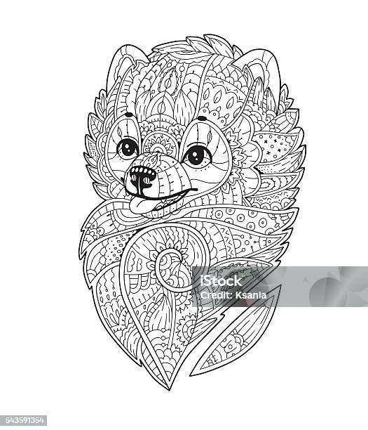 Zen Art Stylized Dog In Vector Stock Illustration - Download Image Now - Adult, Coloring Book Page - Illlustration Technique, Animal Markings