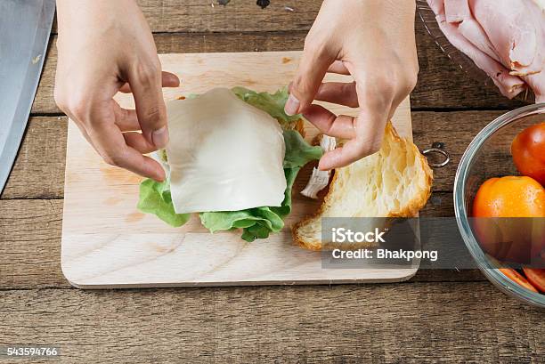 Food Series Making Croissant Sandwich Stock Photo - Download Image Now - Making A Sandwich, Women, One Woman Only