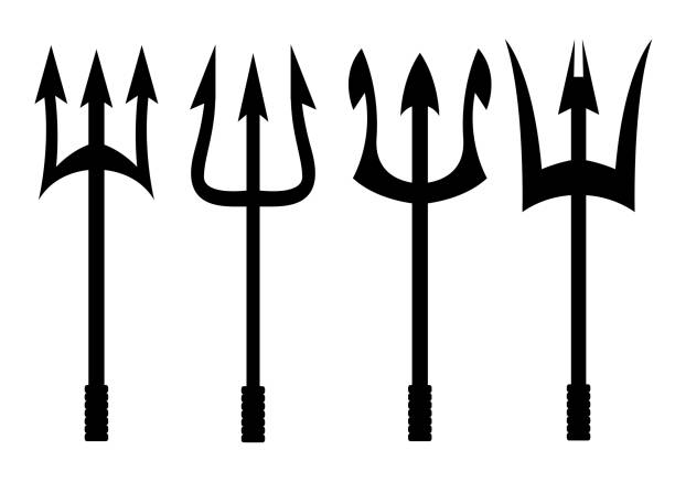Vector black trident icons set Vector black trident icons set on white background neptune fork stock illustrations