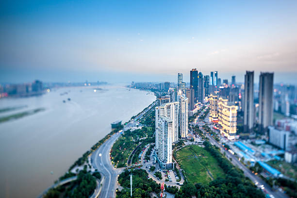 istock Night view of Chinese cities, urban rivers 543596194