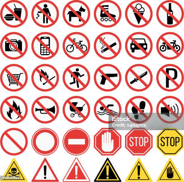 Prohibiting Signs Set Vector Illustration Stock Illustration - Download Image Now - Forbidden, Sign, Icon Symbol