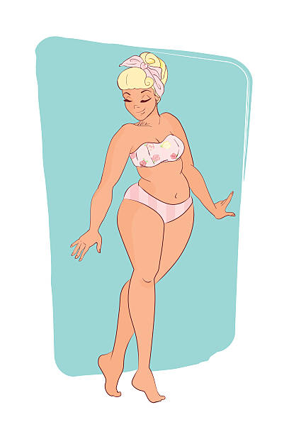 istock cartoon character. cute girl wearing bikini. retro style. blonde 543654370