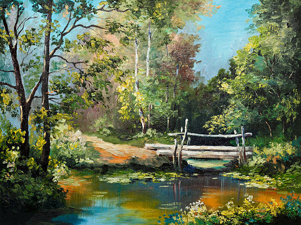 istock oil painting on canvas - bridge in the forest 543658832