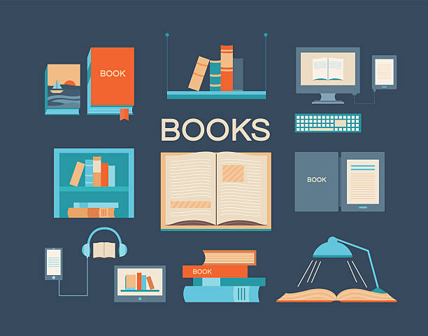 векторный набор книг - bookstore sign old book stock illustrations