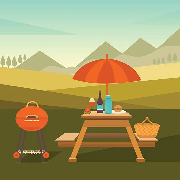 Vector illustration of Illustration of picnic in park