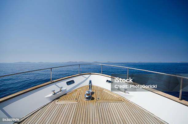 Wide Angle Shot Of Front Of The Yacht Stock Photo - Download Image Now - Ship's Bow, Yacht, Nautical Vessel