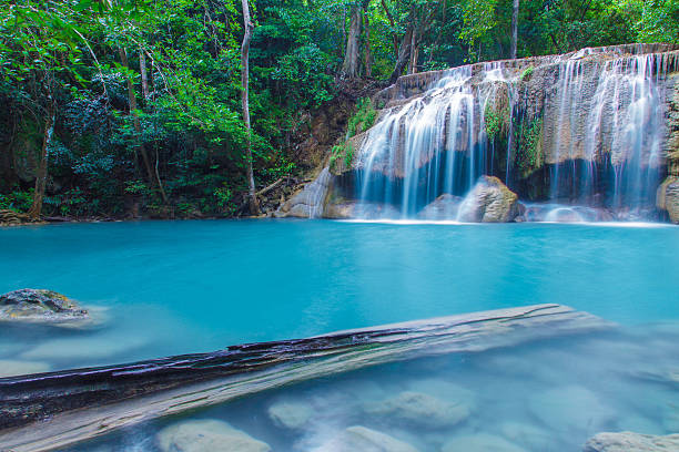 wasserfall - erawan beauty in nature waterfall clean stock-fotos und bilder