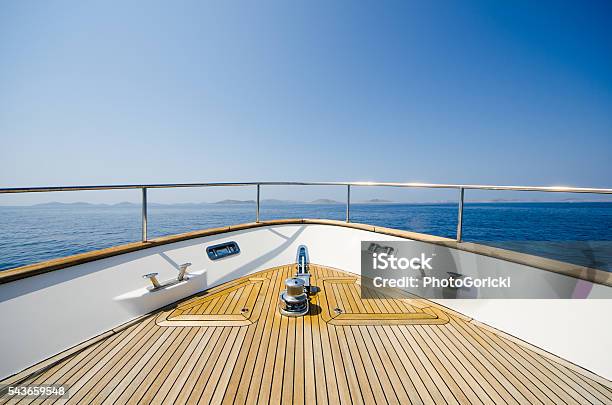 Wide Angle Shot Of Front Of The Yacht Stock Photo - Download Image Now - Yacht, Nautical Vessel, Boat Deck