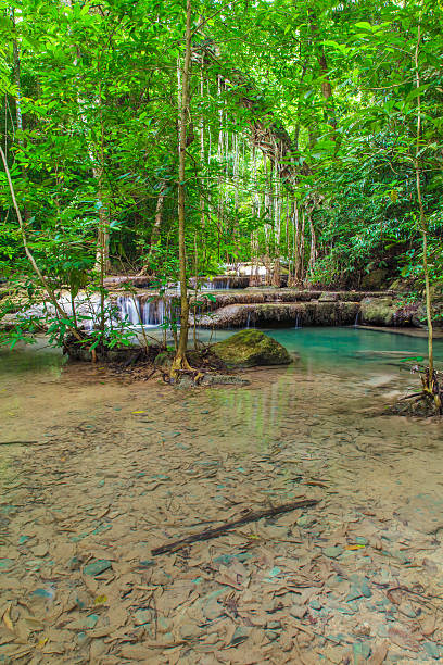 wasserfall - erawan beauty in nature waterfall clean stock-fotos und bilder