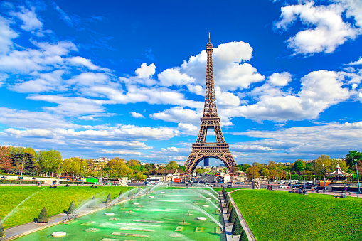 Paris - France, France, Eiffel Tower, Trocadero District, Fountain.