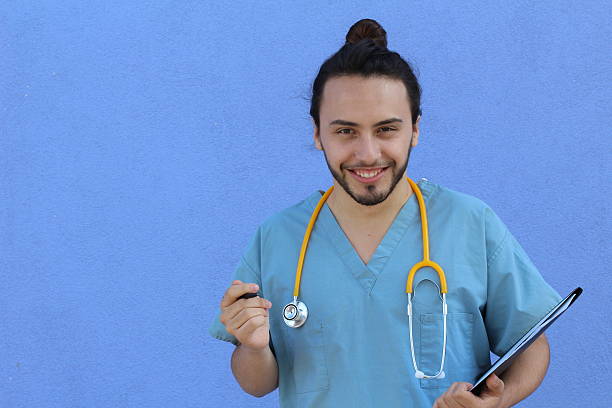 istock Cute doctor nerd with man bun 543666684