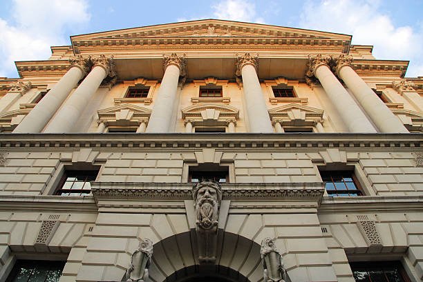 HM Treasury, the Exchequer, London, UK HM Treasury, the Exchequer, London, UK: neo-classical façade on Horse Guards Road, Westminster - British government finance ministry neo classical photos stock pictures, royalty-free photos & images