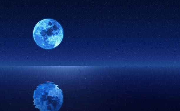 istock illustration with full moon over night water. 543672960
