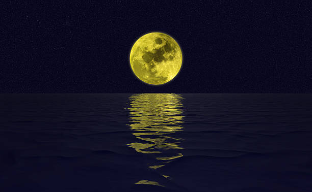 istock illustration with full moon over night water. 543672998