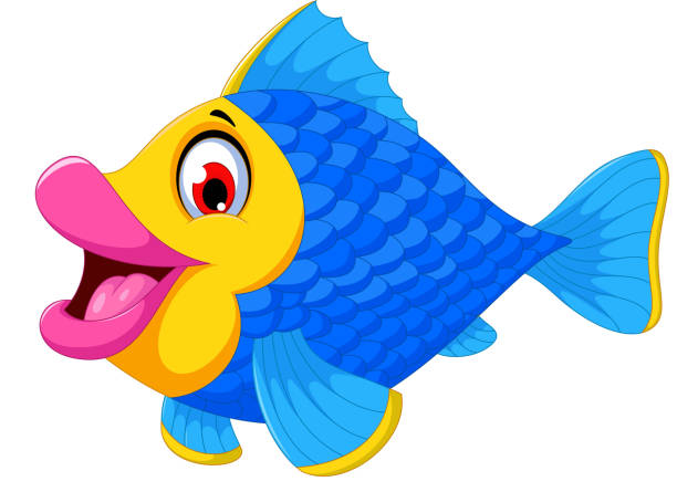 cute fish cartoon swimming vector illustration of cute fish cartoon swimming cartoon of fish with lips stock illustrations