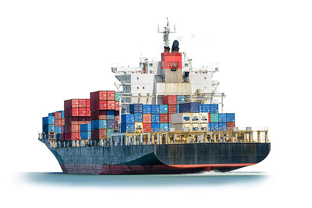 Container Cargo ship in the ocean isolated on white background. Container Cargo ship in the ocean isolated on white background, Freight Transportation, Shipping, Nautical Vessel, Logistic Import Export background. international match stock pictures, royalty-free photos & images