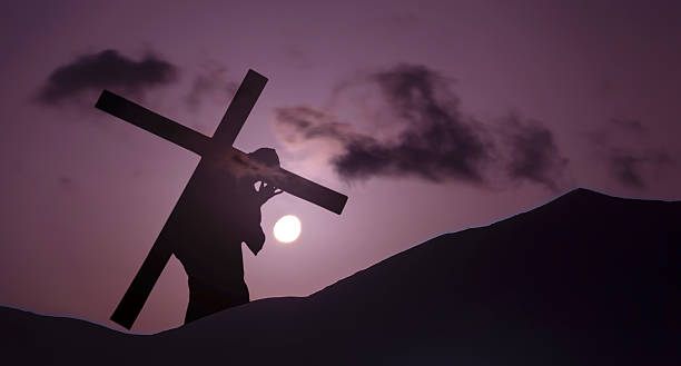 Jesus Christ Carrying Cross up Calvary on Good Friday stock photo