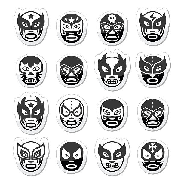 istock Lucha libre, luchador Mexican wrestling black masks icons 543677888