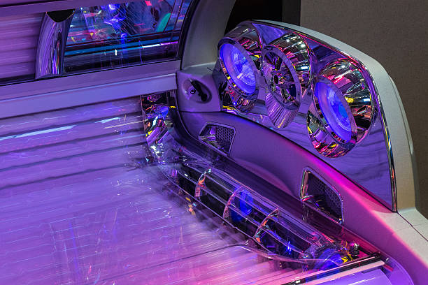 istock Tanning bed in the purple neon light 543680748