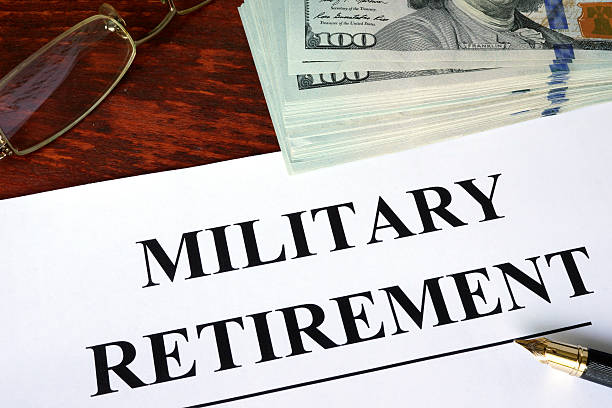 istock Military retirement written on a paper. 543681178