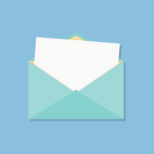 open envelope with white sheet open envelope with white sheet. isolated on blue background. flat style design modern vector illustration envelope stock illustrations
