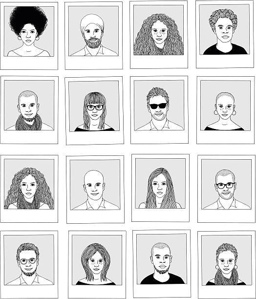 Hand drawn photographs Collection of hand drawn photographs portrait illustrations stock illustrations
