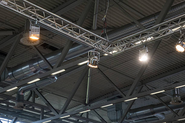 istock Ceiling of the room with a metal construction and ventilation 543686238