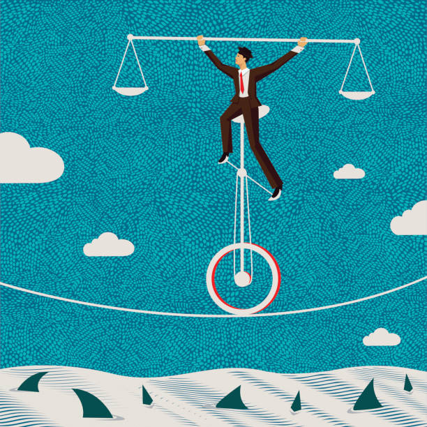 The fragile balance of business This illustration represent the fragile balance of business and it's dangers. scale business stock illustrations