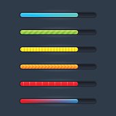 Set of six game resource bar in cartoon style. Vector illustration.