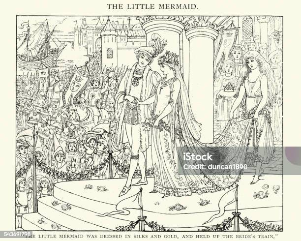 The Little Mermaid Was Dressed In Silks And Gold Stock Illustration - Download Image Now - Little Mermaid Statue, Illustration, Prince Charming