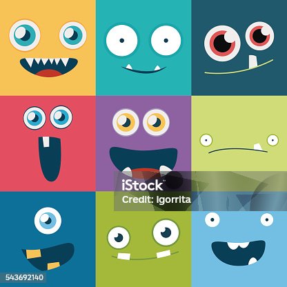 istock cartoon monster faces vector set. cute square avatars and icons 543692140