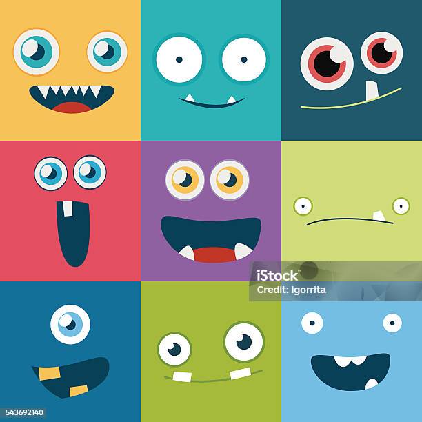 Cartoon Monster Faces Vector Set Cute Square Avatars And Icons Stock Illustration - Download Image Now