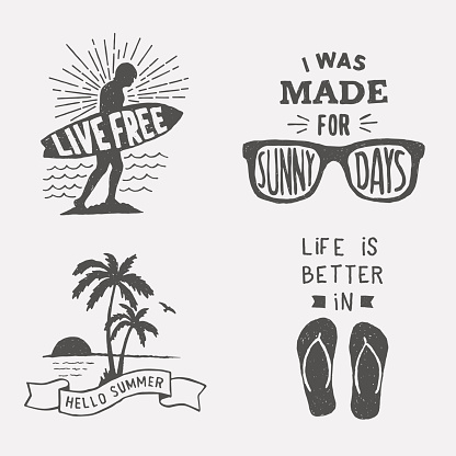 set of summer hand drawn typography posters, emblems and quotes. artworks for wear. vector inspirational illustration