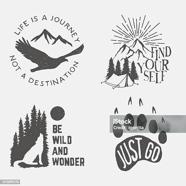 Set Of Wilderness Hand Drawn Typography Posters And Emblems Stock Illustration - Download Image Now