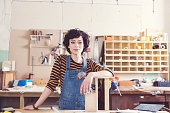 istock Female carpenter in a construction workshop 543694444