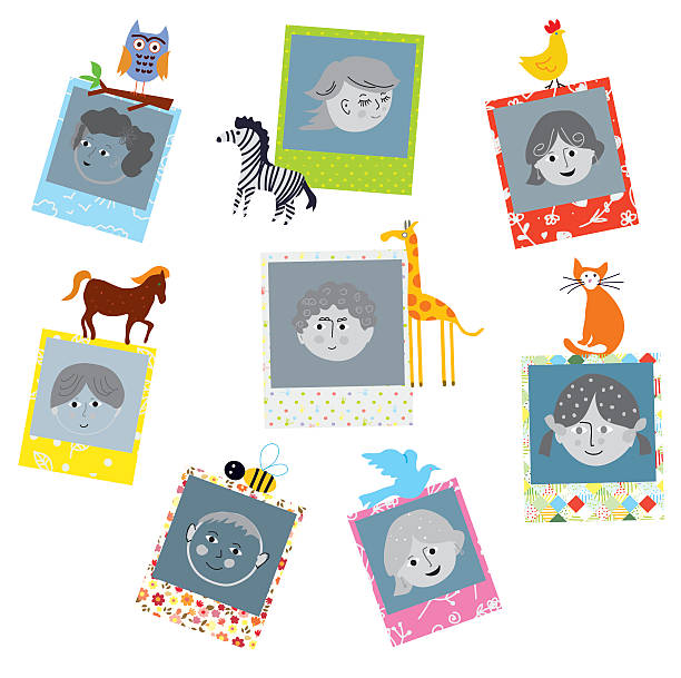 ilustrações de stock, clip art, desenhos animados e ícones de foto quadros de desenhos para crianças com animais engraçado - kid photo