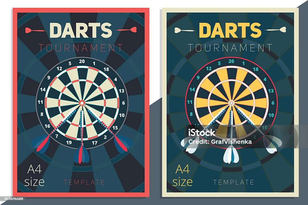 Darts tournament vector poster template design. Flat retro style Darts tournament vector poster template design. Flat retro style contest flyer concept in A4 size Darts stock vector