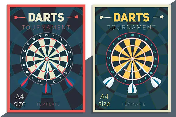 Vector illustration of Darts tournament vector poster template design. Flat retro style