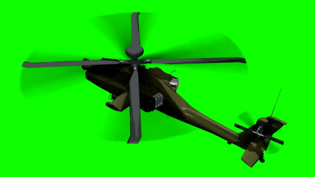 armed Helicopter  Apache in fly - green screen