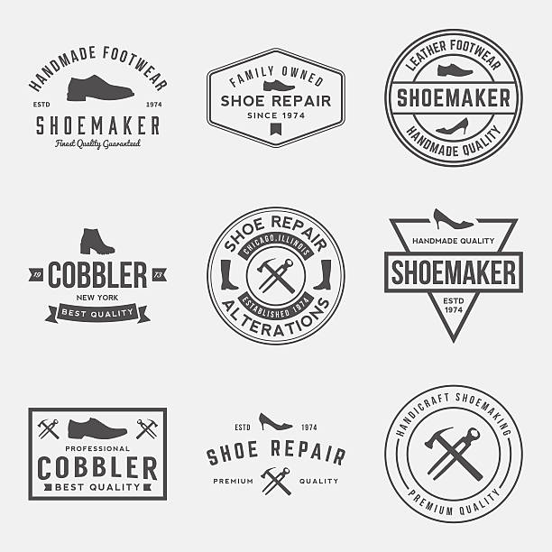 vector set of shoemaker and shoe repair labels and badges vector set of shoemaker and shoe repair labels, badges and design elements shoemaker stock illustrations