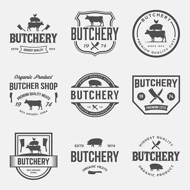Vector illustration of vector set of butchery labels, badges and design elements