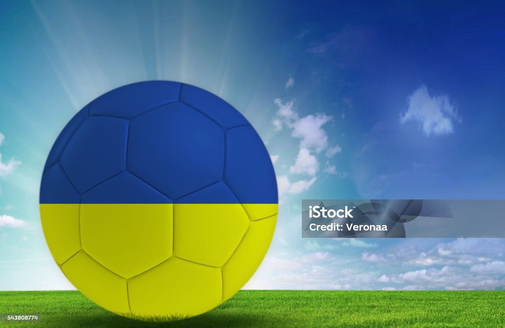 Soccer ball with Ukrainian Flag Soccer ball in nature with Ukrainian Flag, 2016 Stock Photo