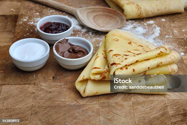 Homemade French Pancakes Stock Photo - Download Image Now - Crêpe - Pancake, Sugar - Food, Chocolate